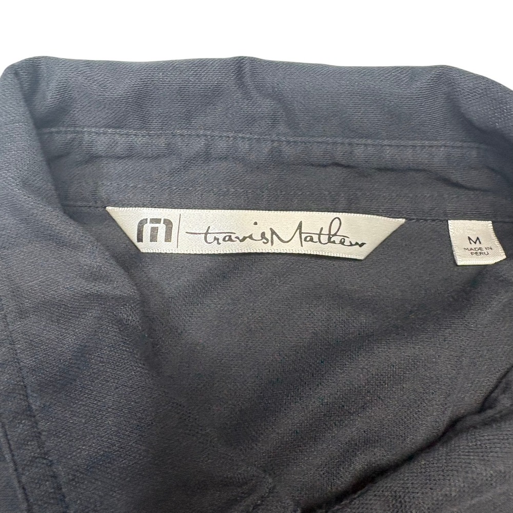 TravisMathew Polo Shirt Medium Black Grey Stripe Chest Pocket Short Sleeve - Picture 5 of 8